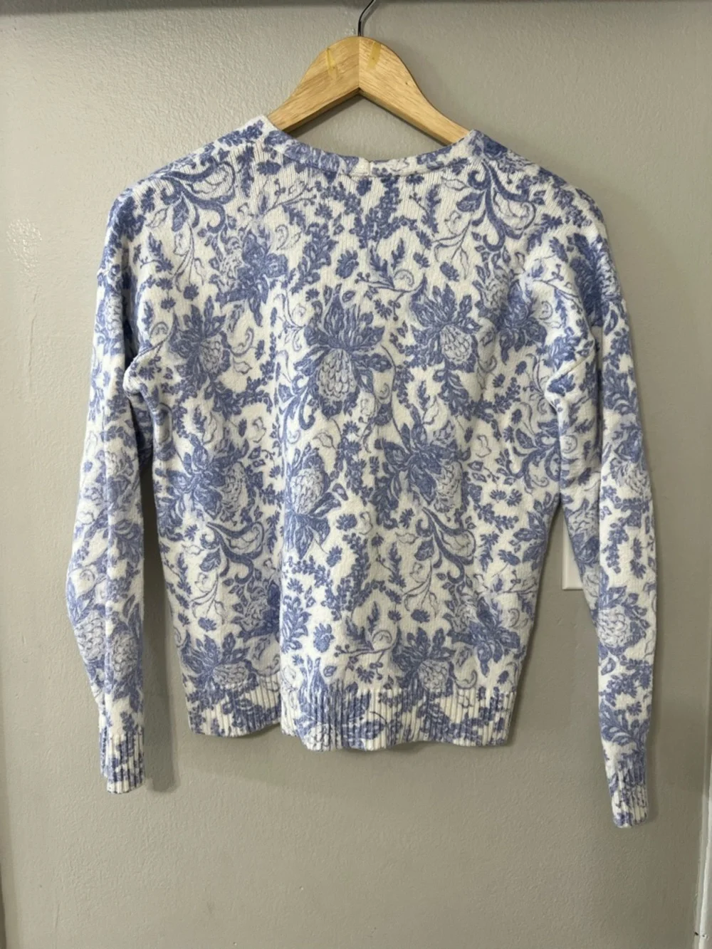 Blue Toile Floral Knit Sweater Cottagecore Romantic Grandmacore Soft Girl